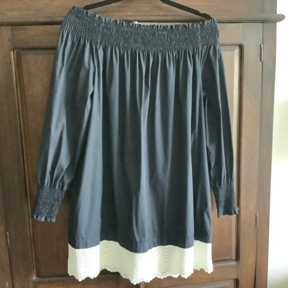 ZARA Navy Off Shoulder Dress With Lace Trim M - Picture 1 of 5
